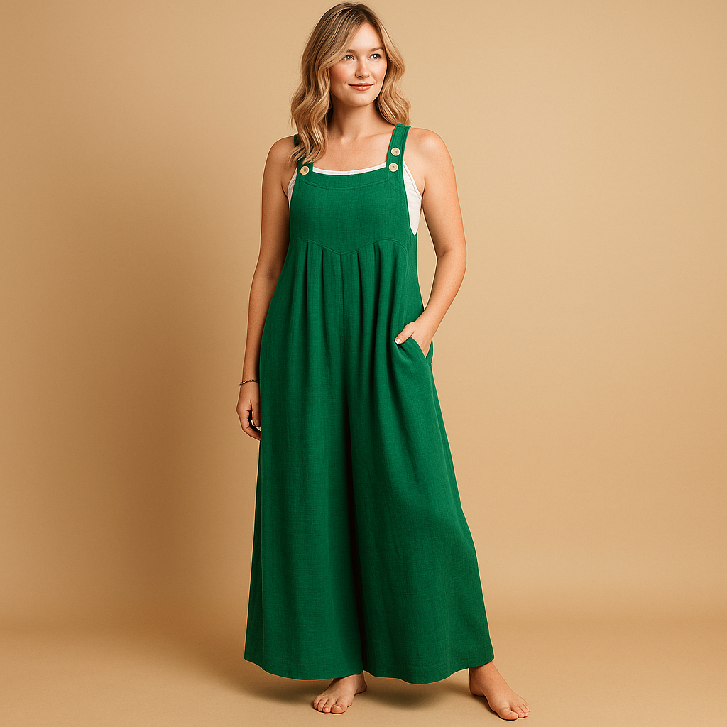 Women’s loose cotton overall with adjustable straps and breathable design. Available in multiple colors, ideal for summer outings, errands, or home wear.