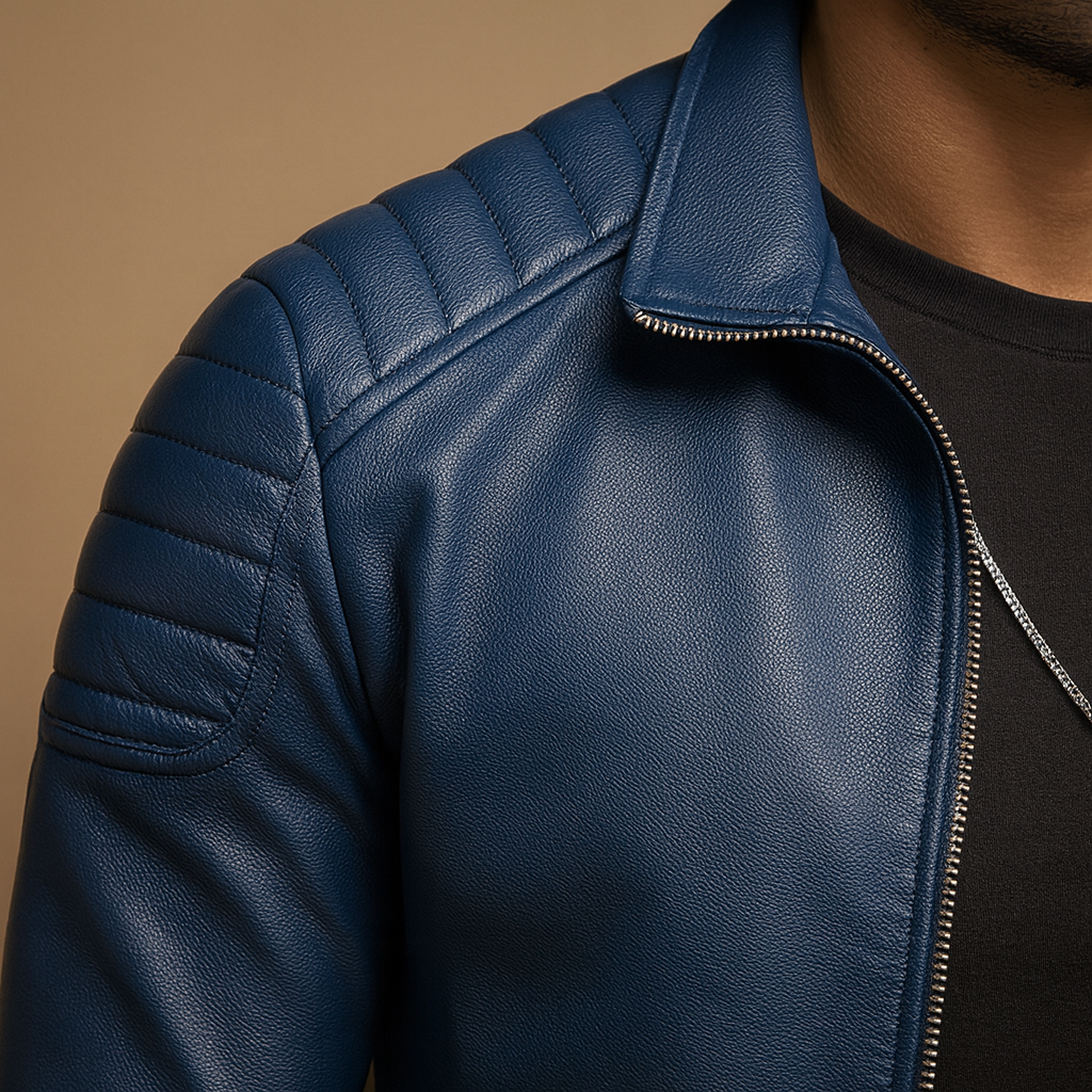 Men’s luxury biker jacket with soft breathable fabric, classic design, and versatile style for business or casual outfits.