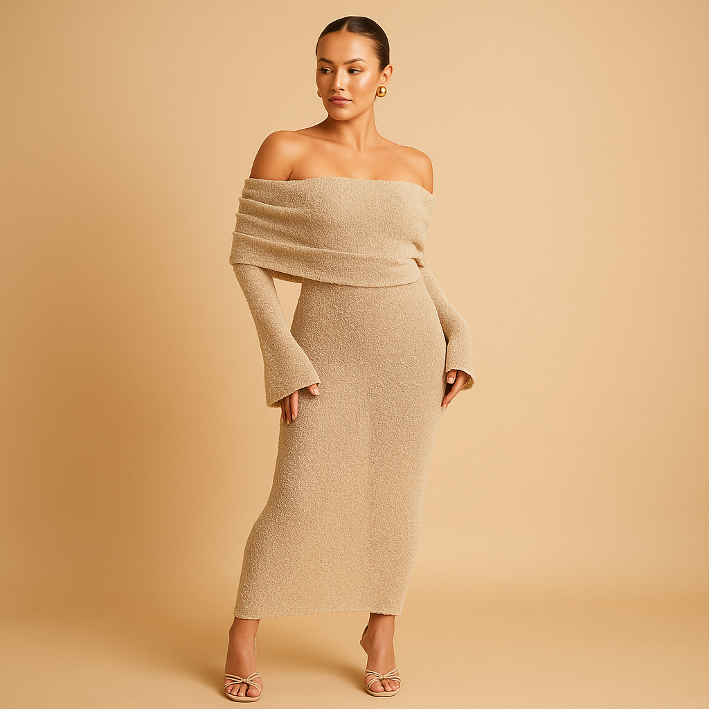 Women’s off-shoulder summer dress with chic design and flattering fit. Perfect for sunny days, casual outings, or formal events.