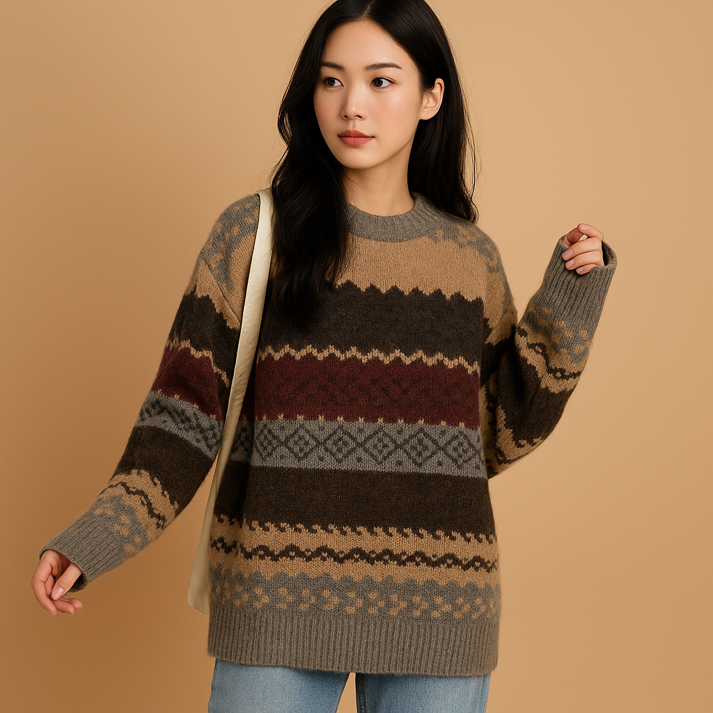 Women’s oversized knitted sweater with relaxed fit and soft knit fabric, perfect for casual elegance in autumn, winter, and spring