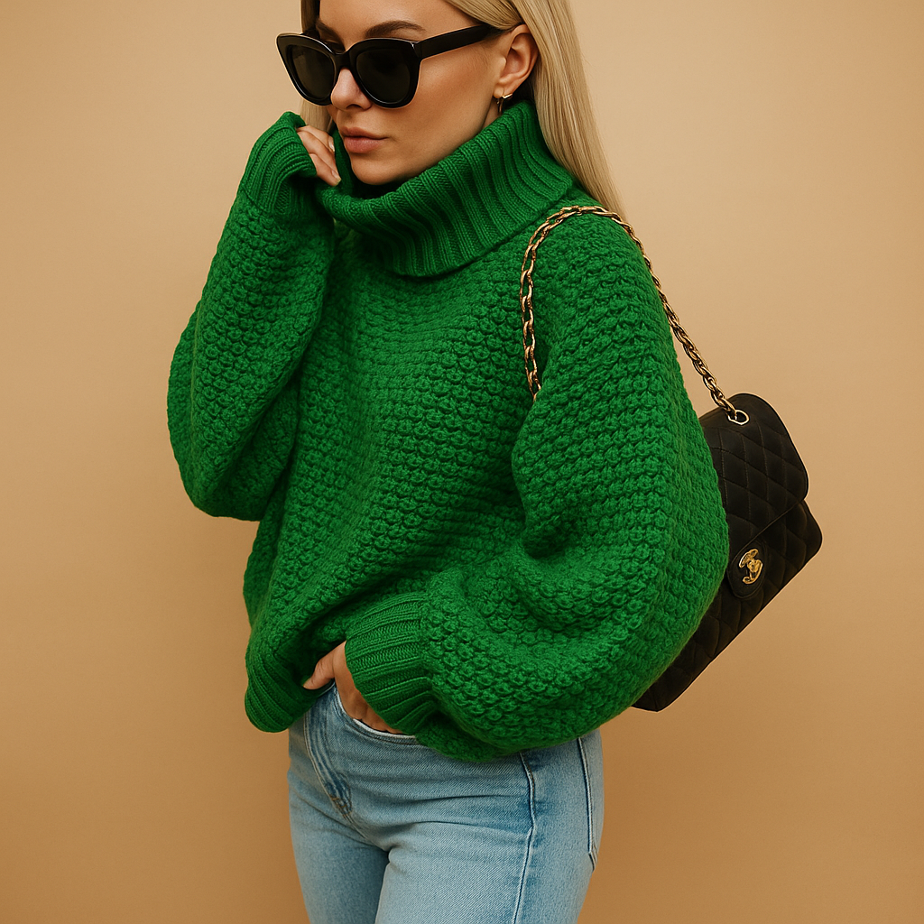 Oversized timeless sweater for women with a classic neckline and relaxed fit, available in modern colors, perfect for casual or chic winter outfits.