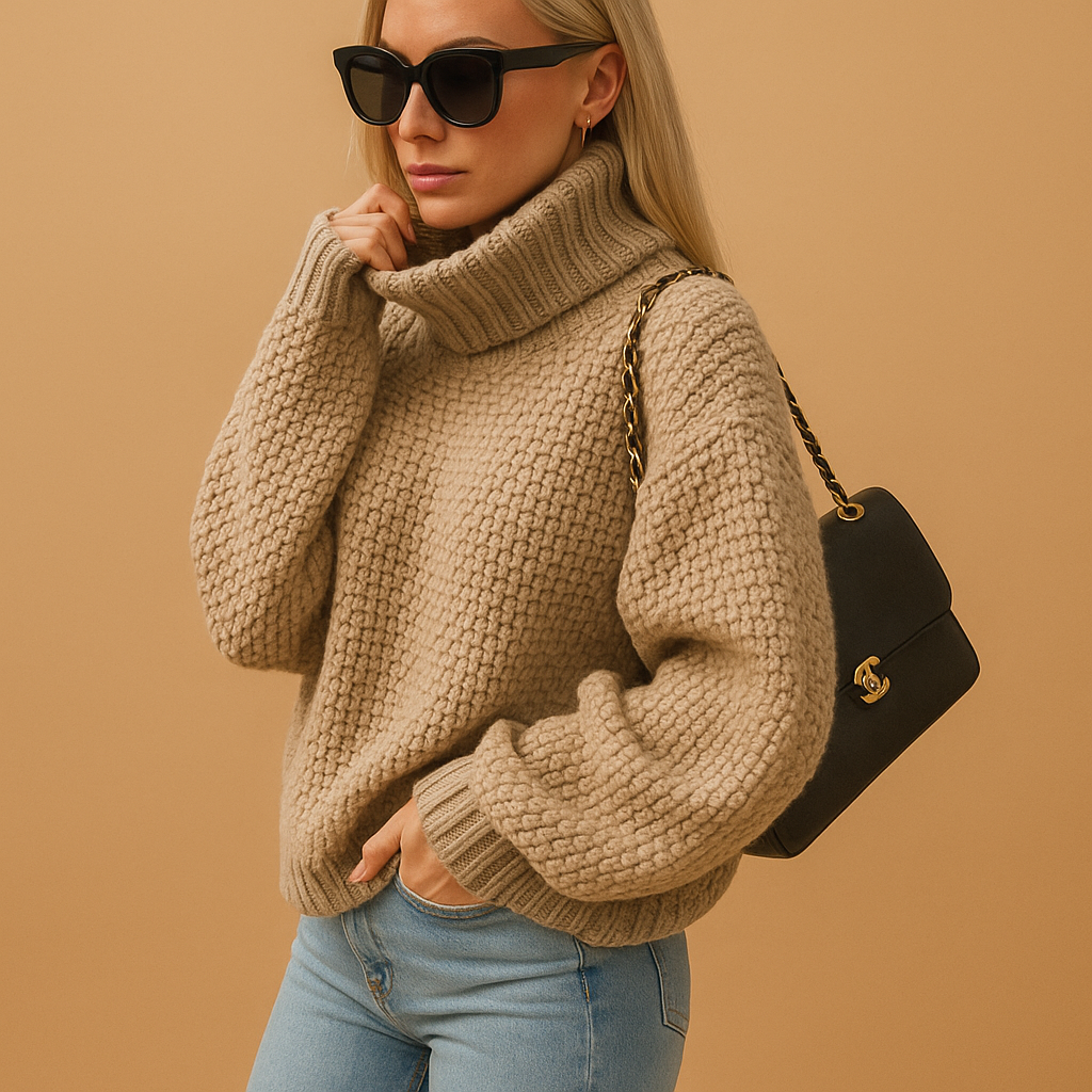 Oversized timeless sweater for women with a classic neckline and relaxed fit, available in modern colors, perfect for casual or chic winter outfits.