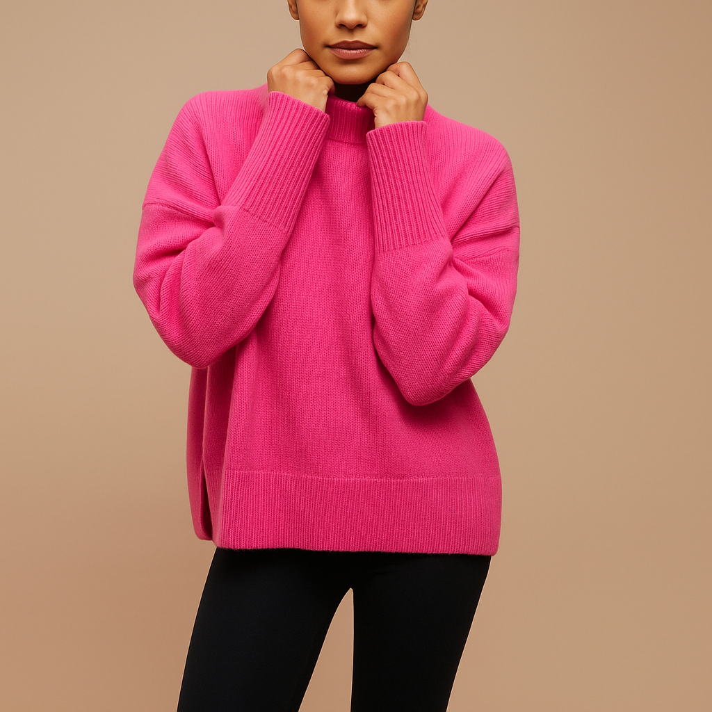 Women’s oversized turtleneck sweater with relaxed fit and elegant design, perfect for casual wear, home lounging, and seasonal layering.