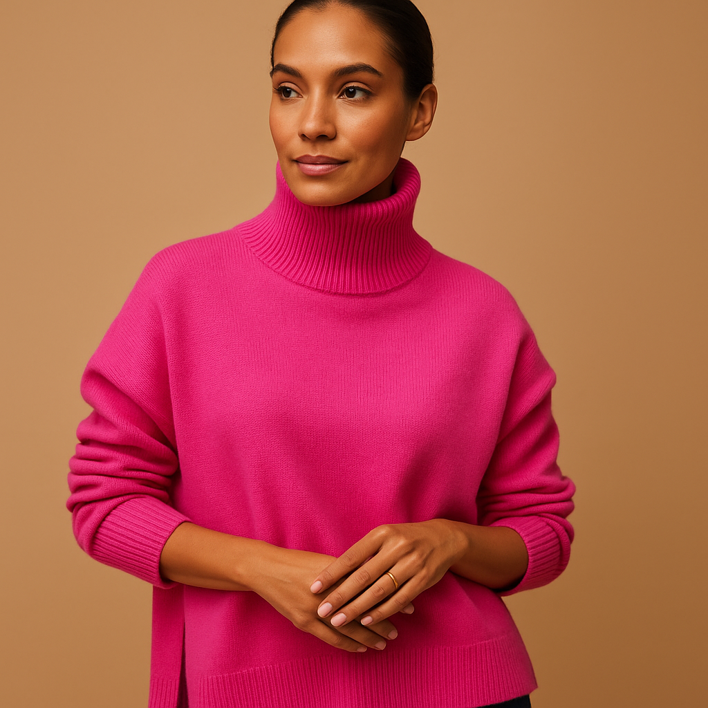 Women’s oversized turtleneck sweater with relaxed fit and elegant design, perfect for casual wear, home lounging, and seasonal layering.