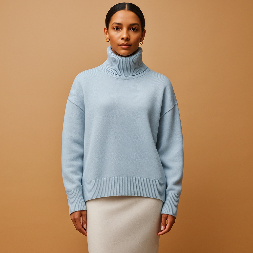 Women’s oversized turtleneck sweater with relaxed fit and elegant design, perfect for casual wear, home lounging, and seasonal layering.