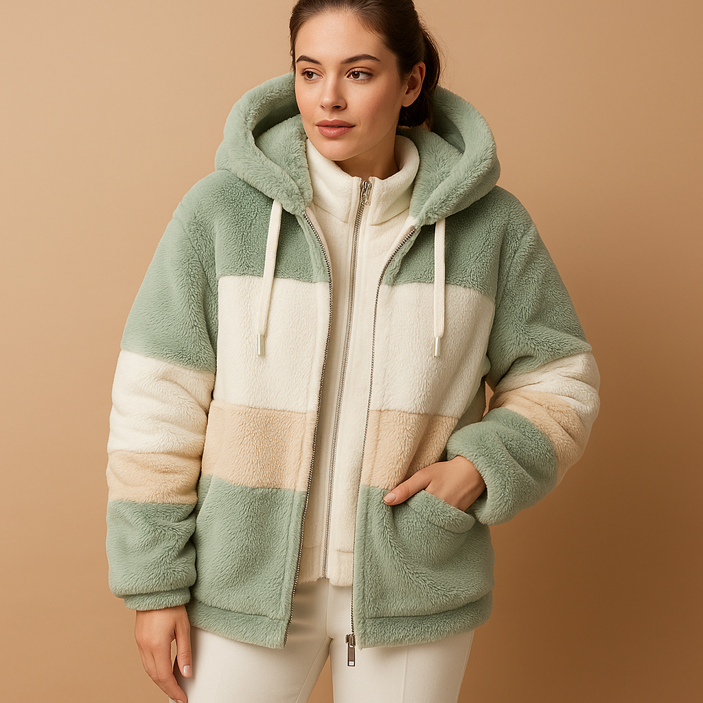 Women’s oversized vintage knit jacket with side pockets, available in six retro-inspired colors, perfect for casual outfits and cozy winter days.