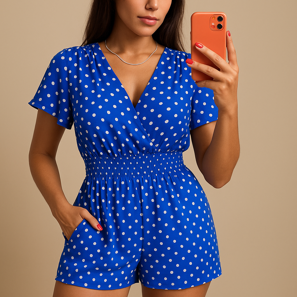 Women’s polka dot jumpsuit with flattering cut, breathable fabric, and pockets. Perfect for summer outings, casual days, and evening dinners.