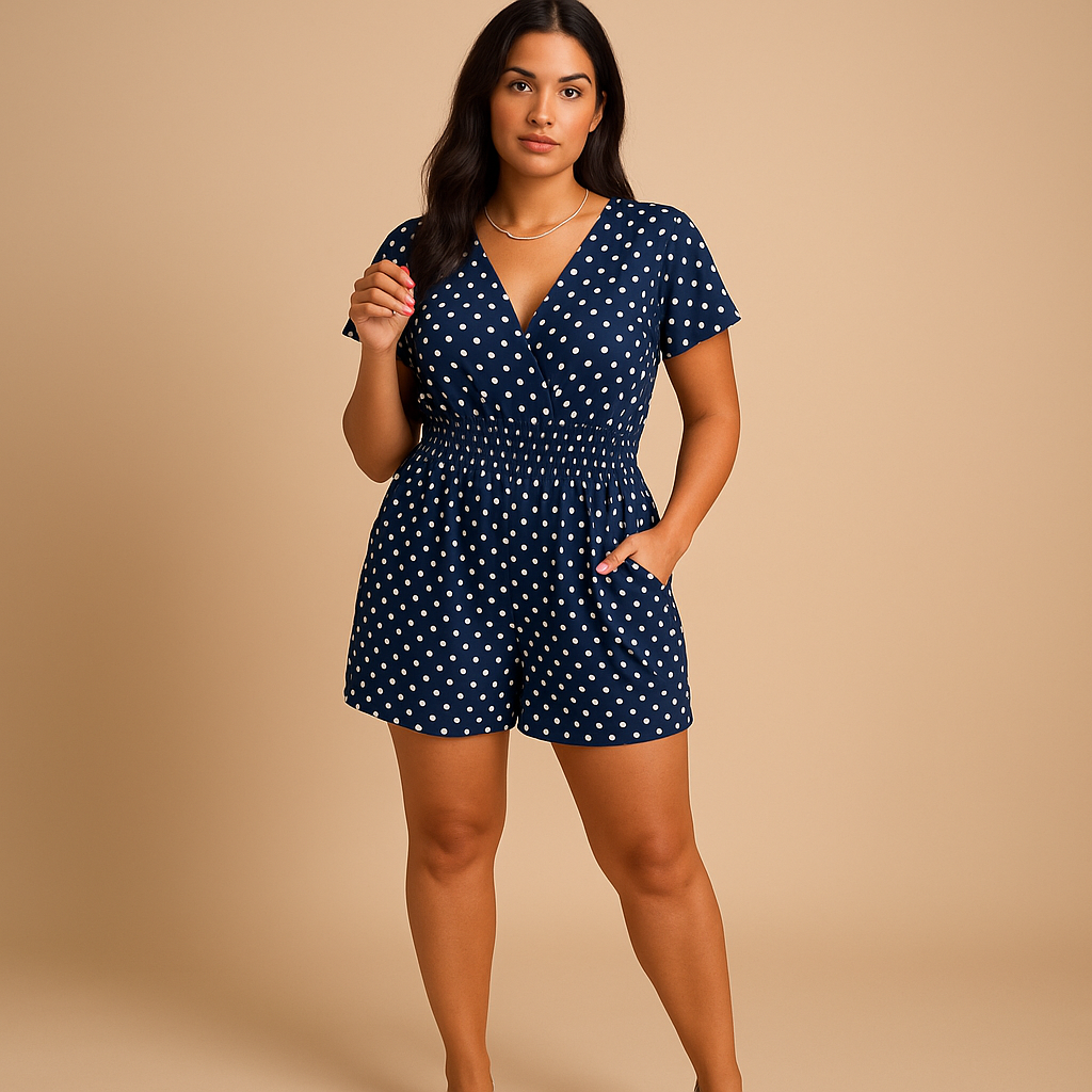 Women’s polka dot jumpsuit with flattering cut, breathable fabric, and pockets. Perfect for summer outings, casual days, and evening dinners.