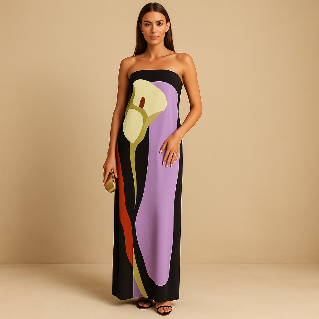 Printed summer dress for women named Eliza, featuring a flattering fit, elegant print, and lightweight design perfect for vacations and sunny days.