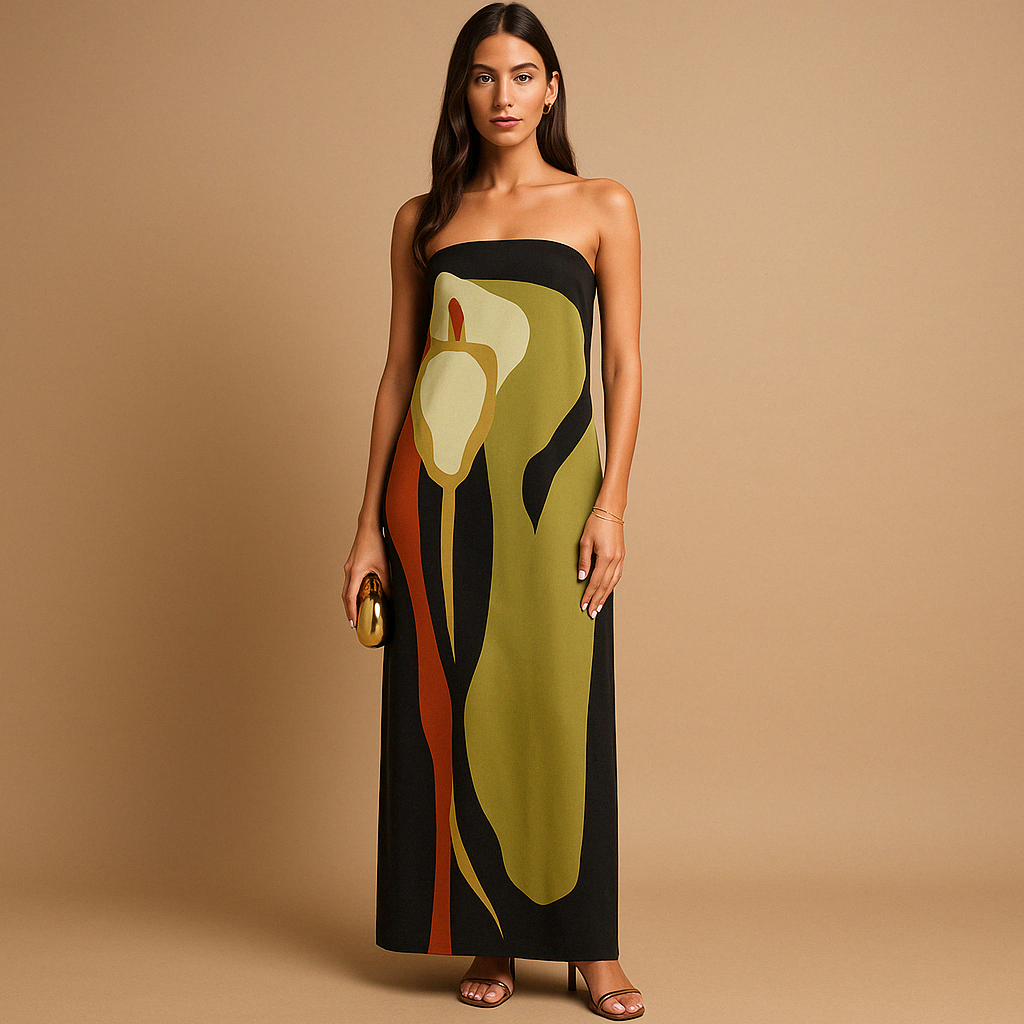 Printed summer dress for women named Eliza, featuring a flattering fit, elegant print, and lightweight design perfect for vacations and sunny days.