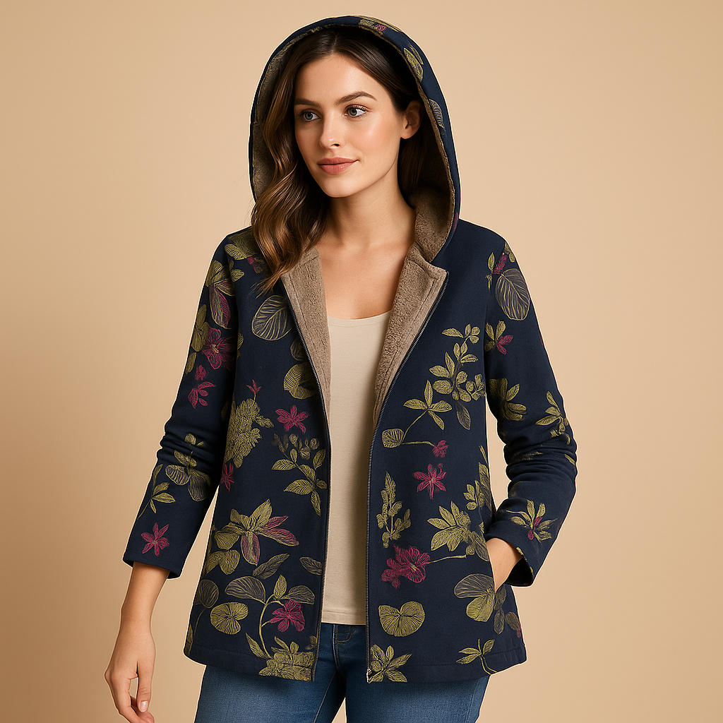 Women’s reversible thermal jacket with hood, lightweight fit, and stylish sleeve details. Quick-dry, moisture-wicking design for cold days and daily wear.