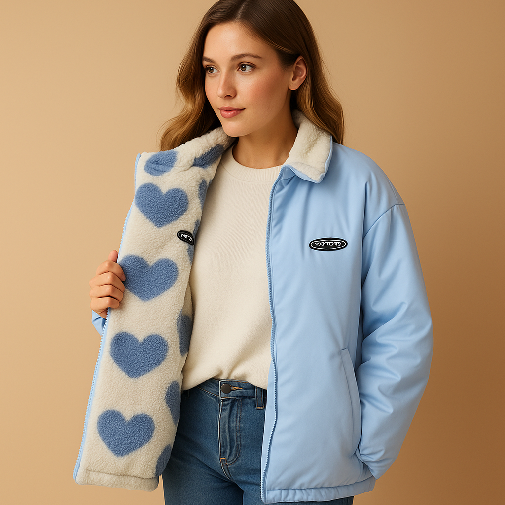 Women’s reversible winter coat with sleek silhouette, available in black, blue, and pink. Stylish, versatile, and warm for casual or chic looks.
