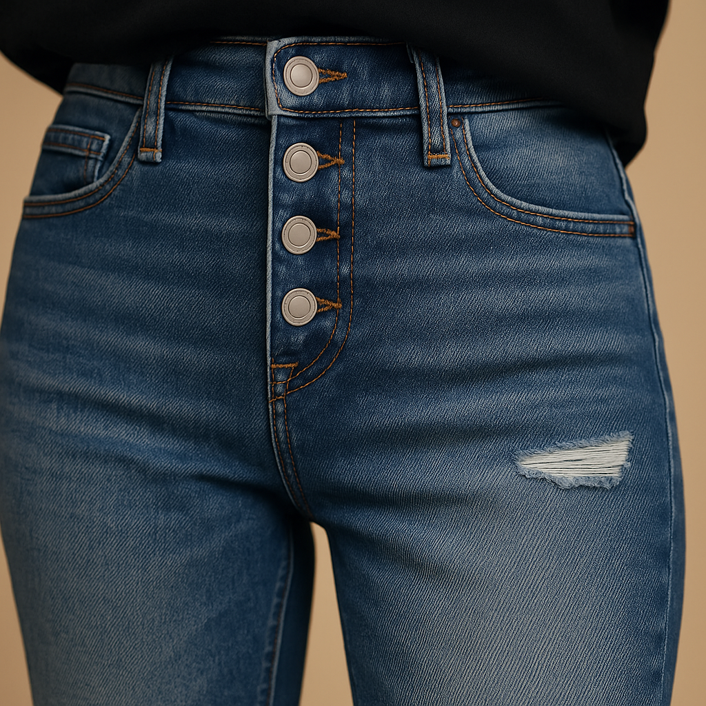 Women’s ripped slim fit jeans in premium cotton denim with distressed details, perfect for casual or night-out outfits.
