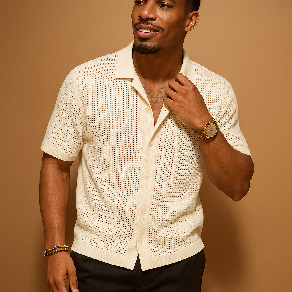 Men’s lightweight short sleeve shirt with button closure in solid color, perfect for summer, beach days, and casual warm-weather outfits.
