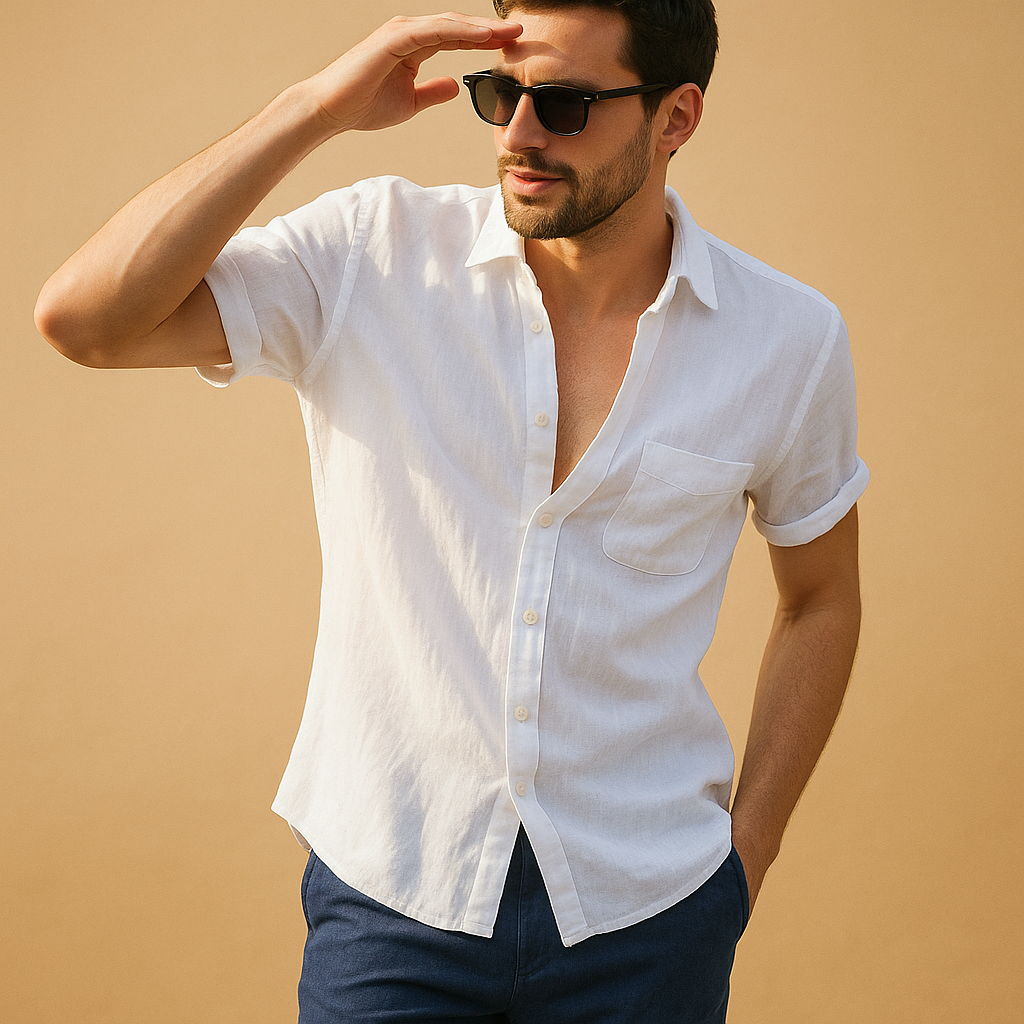 Men’s short sleeve summer shirt with relaxed breathable fit, available in multiple colors, perfect for warm days, beach outings, and casual wear.