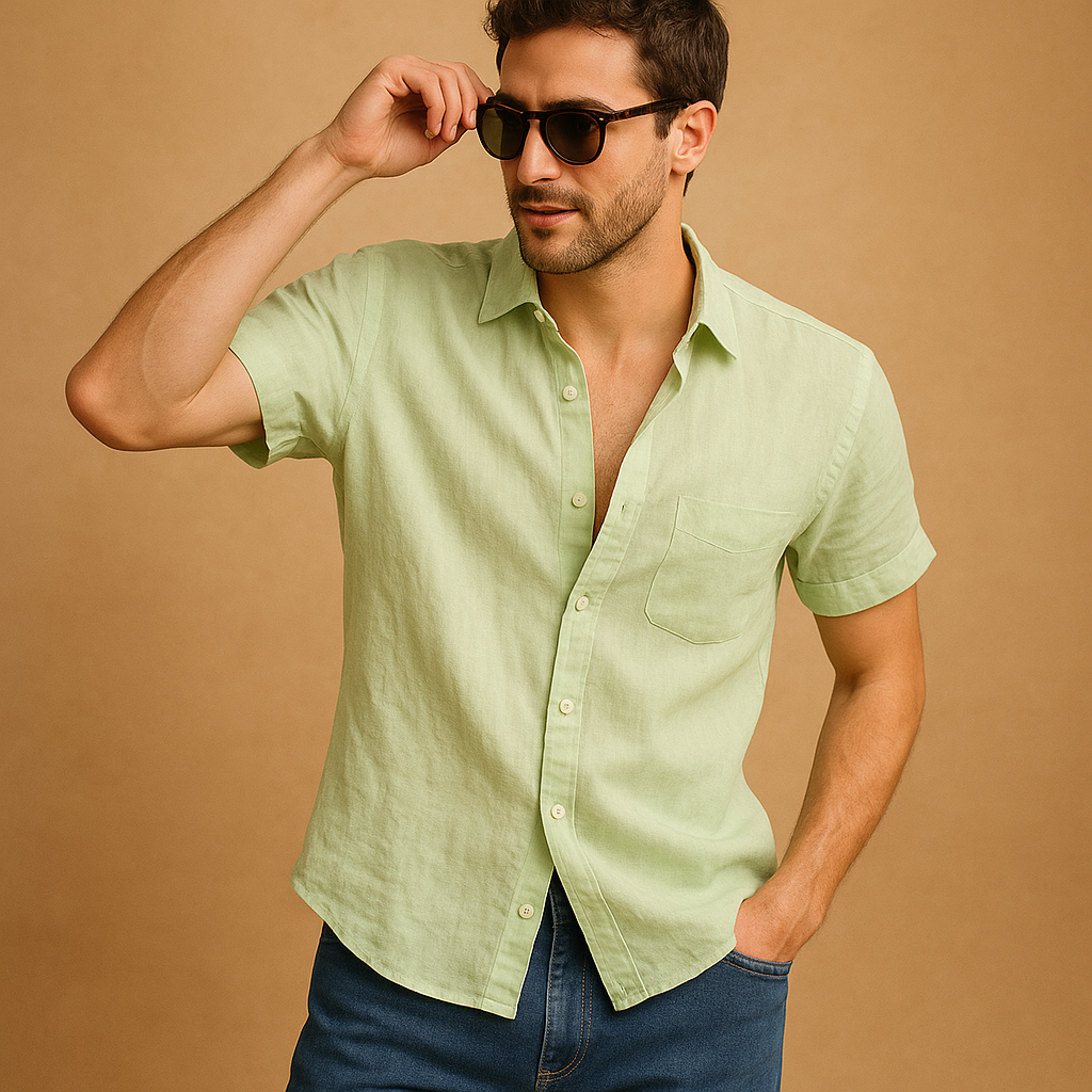 Men’s short sleeve summer shirt with relaxed breathable fit, available in multiple colors, perfect for warm days, beach outings, and casual wear.