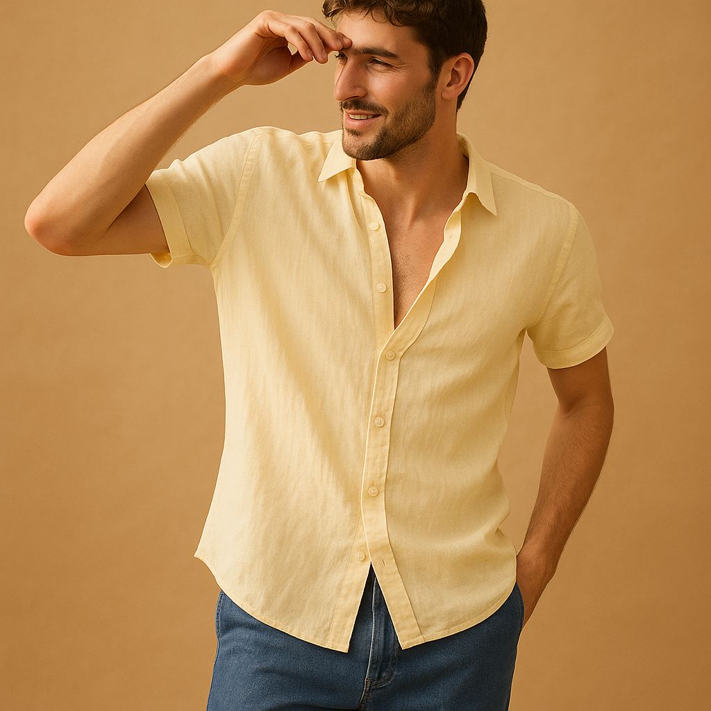 Men’s short sleeve summer shirt with relaxed breathable fit, available in multiple colors, perfect for warm days, beach outings, and casual wear.