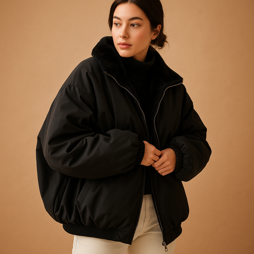 Short winter coat with hood for women featuring warm lining, durable design, and modern fit, available in black, blue, and white.