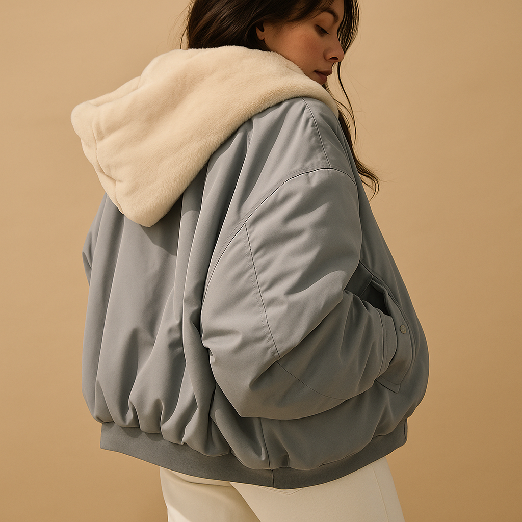 Short winter coat with hood for women featuring warm lining, durable design, and modern fit, available in black, blue, and white.