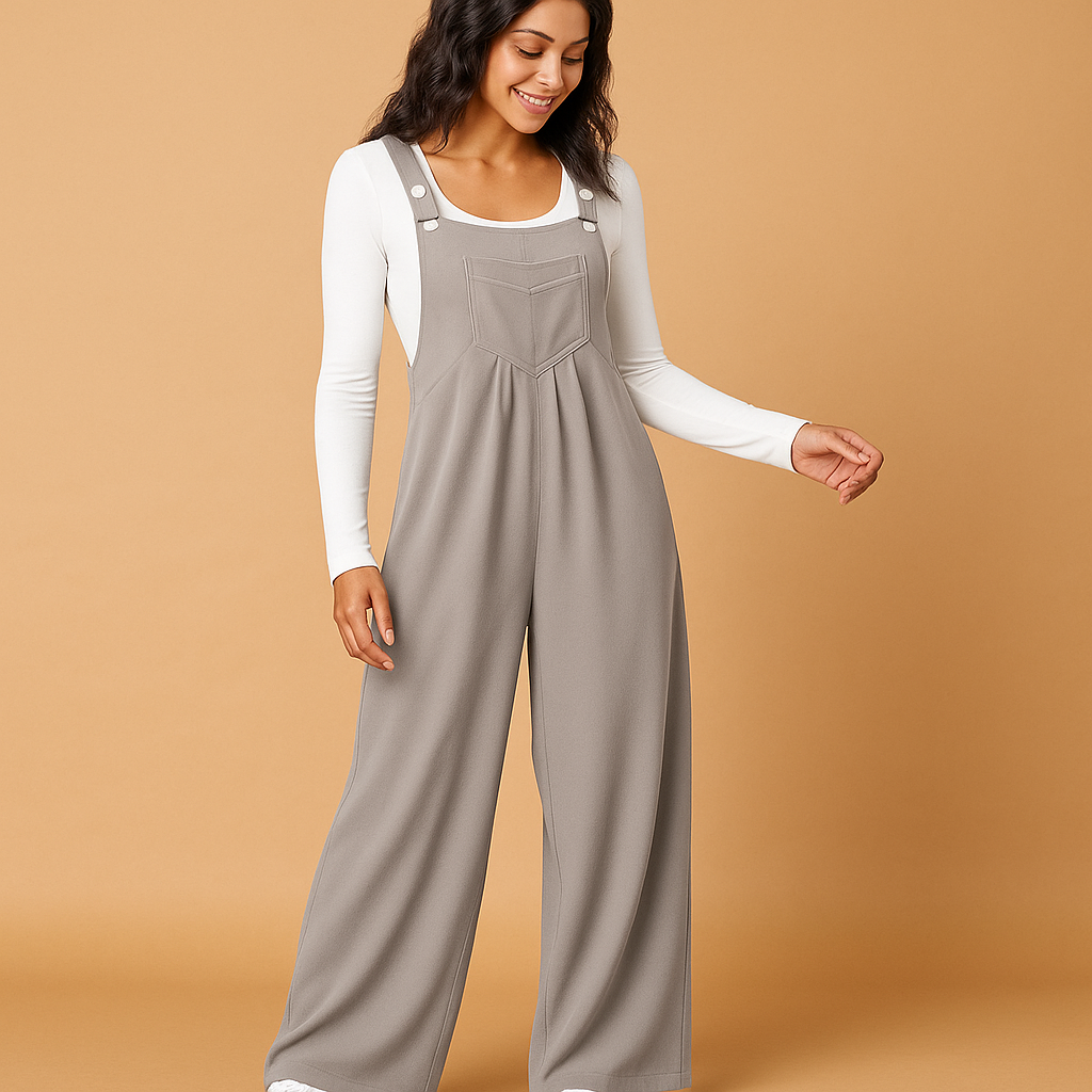 Women’s sleeveless casual jumpsuit with gathered design, functional pockets, and relaxed fit. Available in pink, black, and grey for daily wear and weekends.