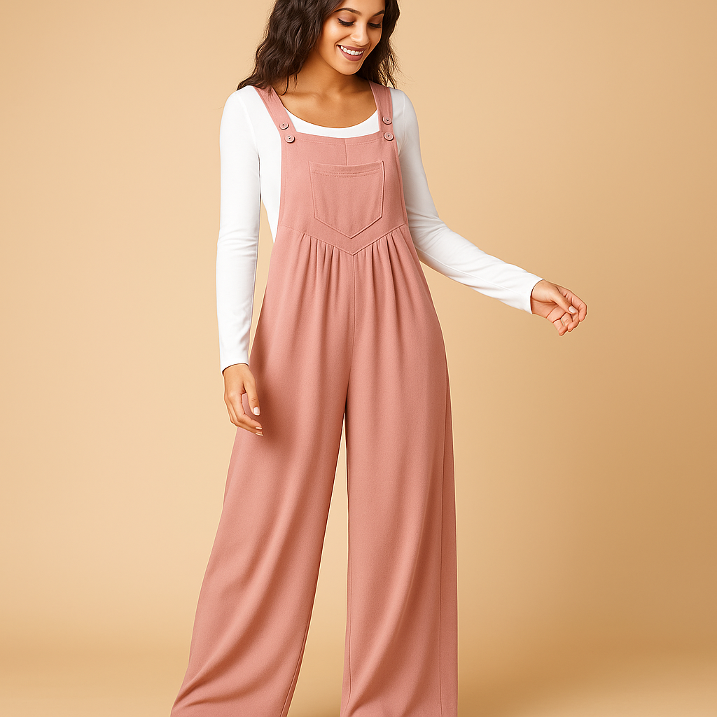 Women’s sleeveless casual jumpsuit with gathered design, functional pockets, and relaxed fit. Available in pink, black, and grey for daily wear and weekends.