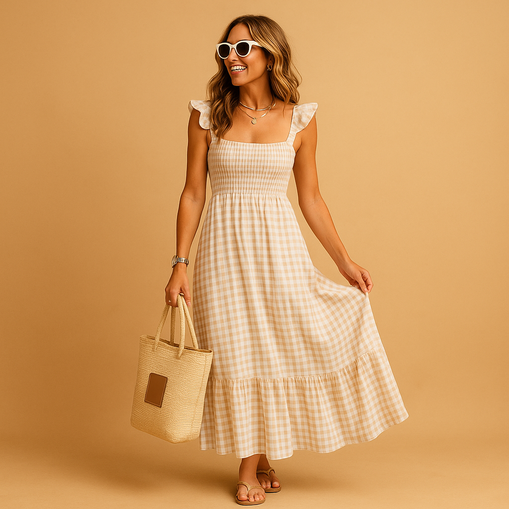 Sleeveless long summer dress for women named Freya, featuring a flowy fit and breathable fabric, ideal for casual days, beach outings, or evening events.