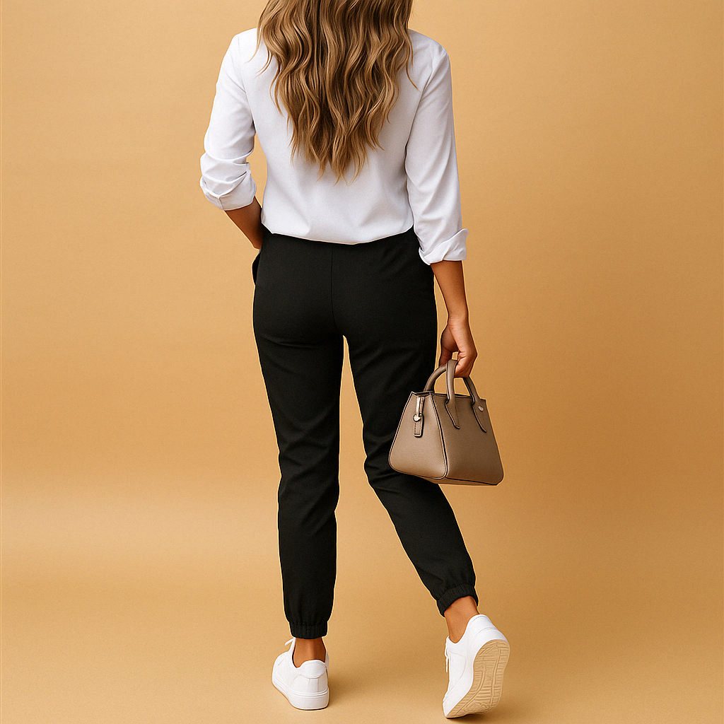 Slim fit chino pants for women with light stretch, available in Black, Khaki, and Army Green, perfect for work, casual, or business outfits.