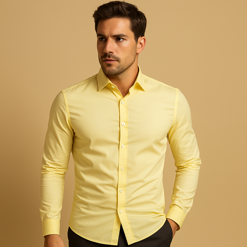 Men’s slim fit cotton shirt with classic turndown collar, breathable fabric, and sleek design. Perfect for office wear and stylish casual outfits.