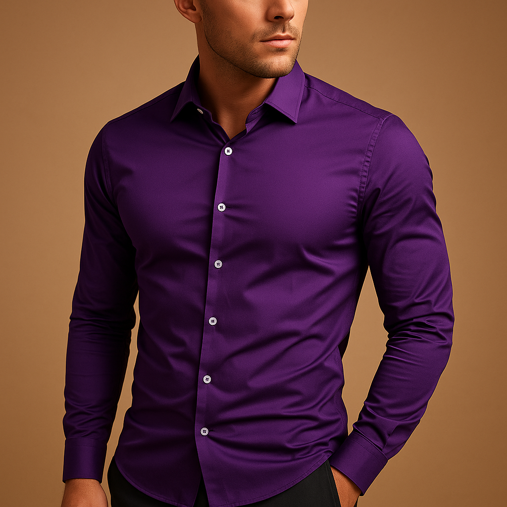 Men’s slim fit cotton shirt with classic turndown collar, breathable fabric, and sleek design. Perfect for office wear and stylish casual outfits.