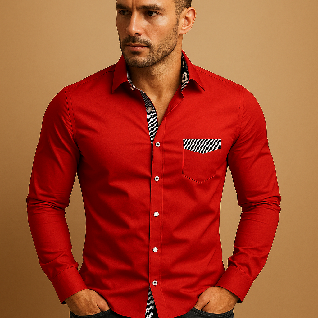 Men’s slim fit dress shirt with breathable fabric and classic collar, available in multiple solid colors for business, casual, or evening wear.