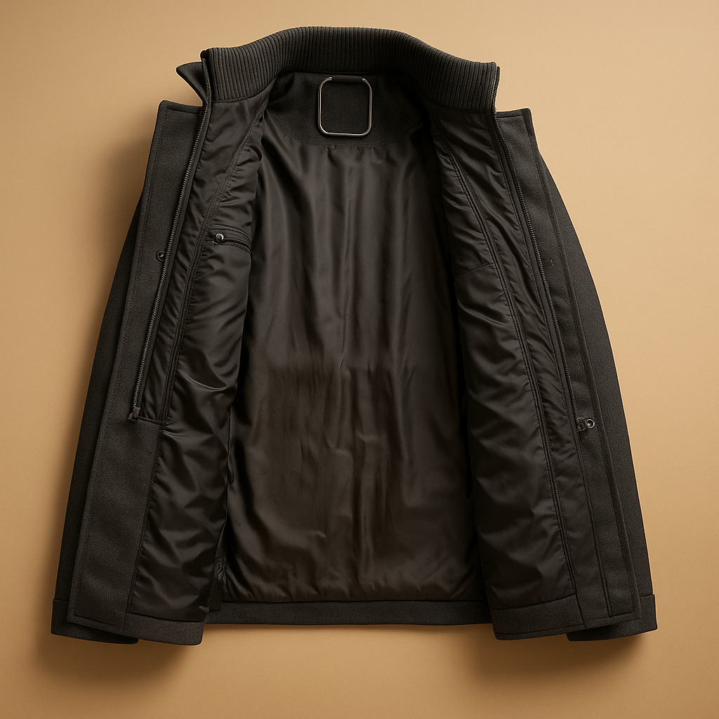Adrian is a slim fit winter coat for men with durable fabrics and a tailored design. Perfect for formal and casual wear. Order now for timeless style!