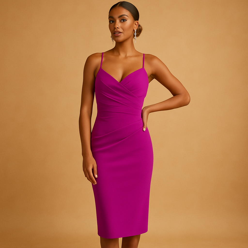 Women’s strapless midi party dress with flattering silhouette, perfect for weddings, cocktail parties, and elegant evening occasions.