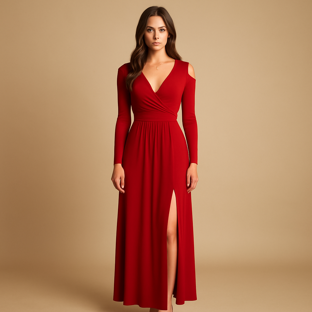 Women’s stretch evening dress with a flattering fit and soft cotton blend, available in black, blue, green, pink, and red. Perfect for parties and dinners.