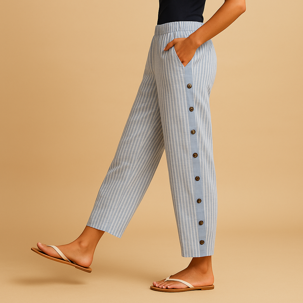 Women’s striped elegant pants with a high waist and slimming design, perfect for work, evenings, or casual chic outfits.