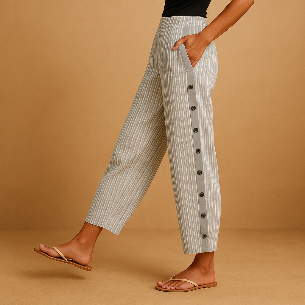 Women’s striped elegant pants with a high waist and slimming design, perfect for work, evenings, or casual chic outfits.