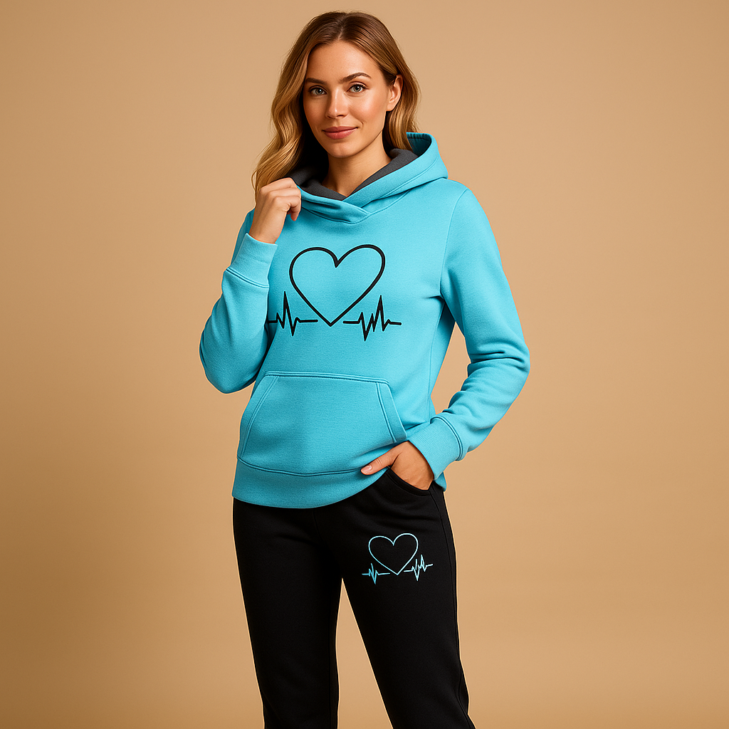 Stylish jogging set for women featuring a relaxed-fit jacket and matching pants, perfect for casual wear or relaxed streetwear style.