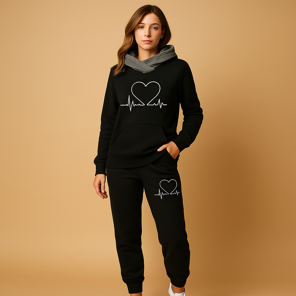 Stylish jogging set for women featuring a relaxed-fit jacket and matching pants, perfect for casual wear or relaxed streetwear style.