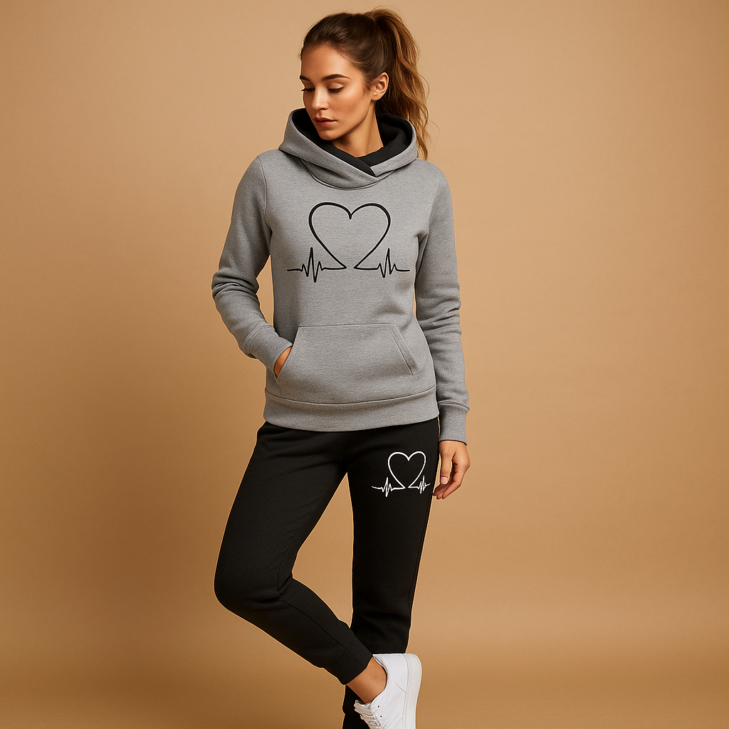 Stylish jogging set for women featuring a relaxed-fit jacket and matching pants, perfect for casual wear or relaxed streetwear style.