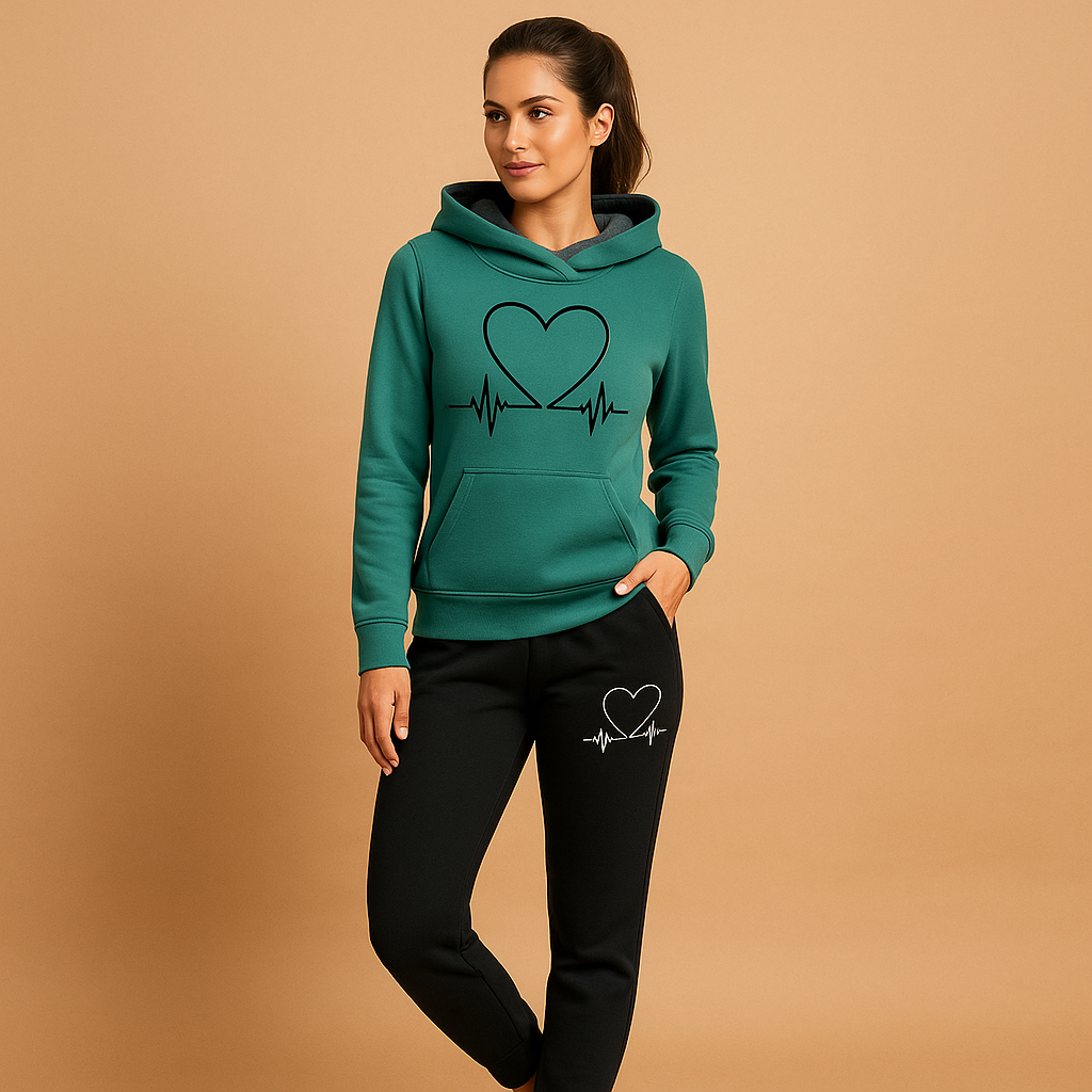 Stylish jogging set for women featuring a relaxed-fit jacket and matching pants, perfect for casual wear or relaxed streetwear style.