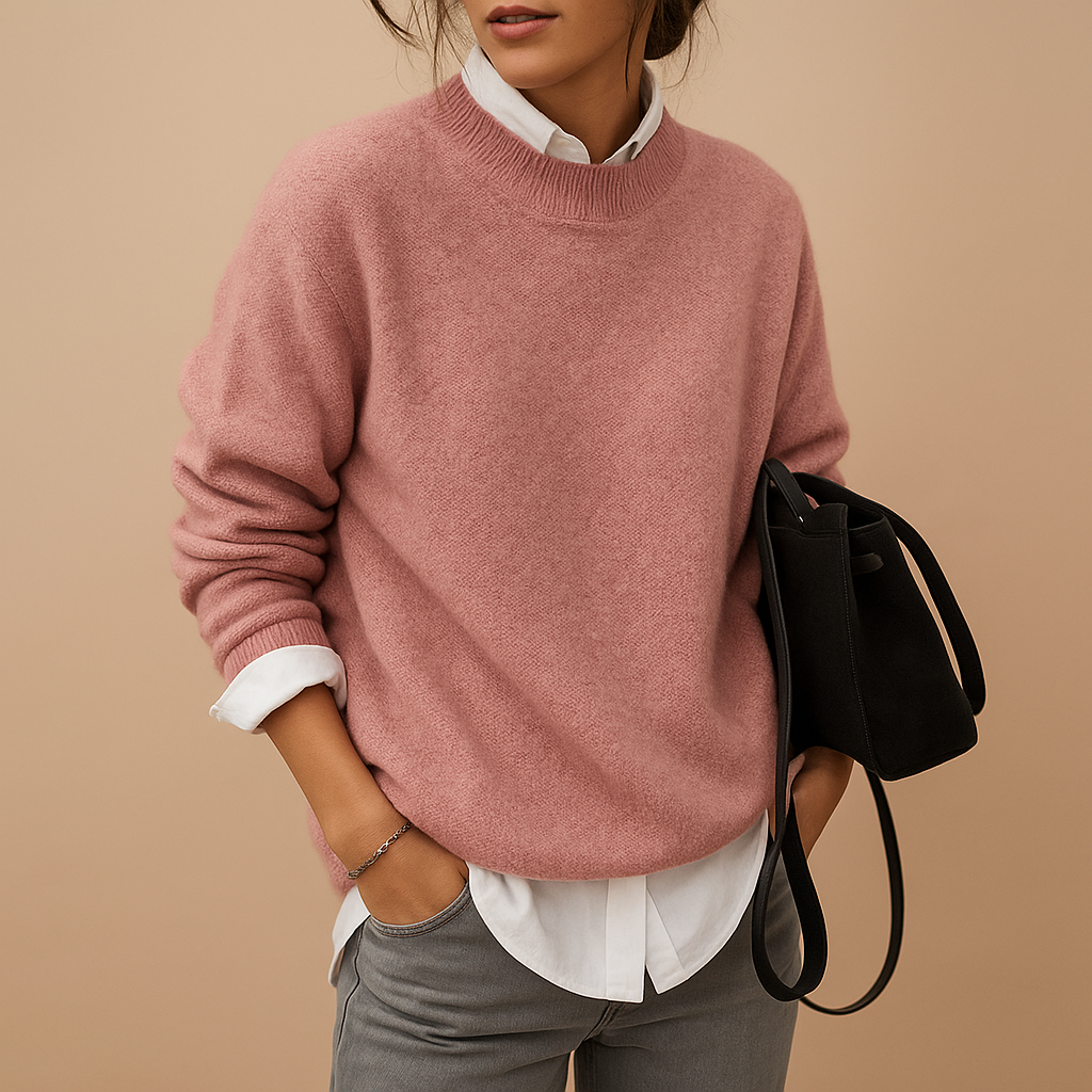 Women’s stylish wool knit sweater with refined minimalist design, elegant fit, and soft fabric. Perfect for casual days or semi-formal office looks.