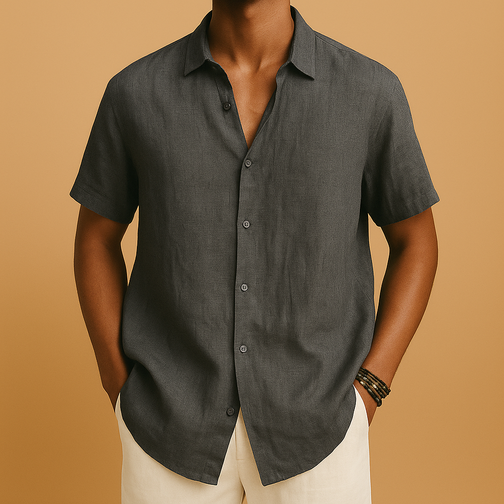 Men’s casual short sleeve summer shirt with classic collar, solid design, and button details. Perfect for vacations, beach walks, or casual outings.