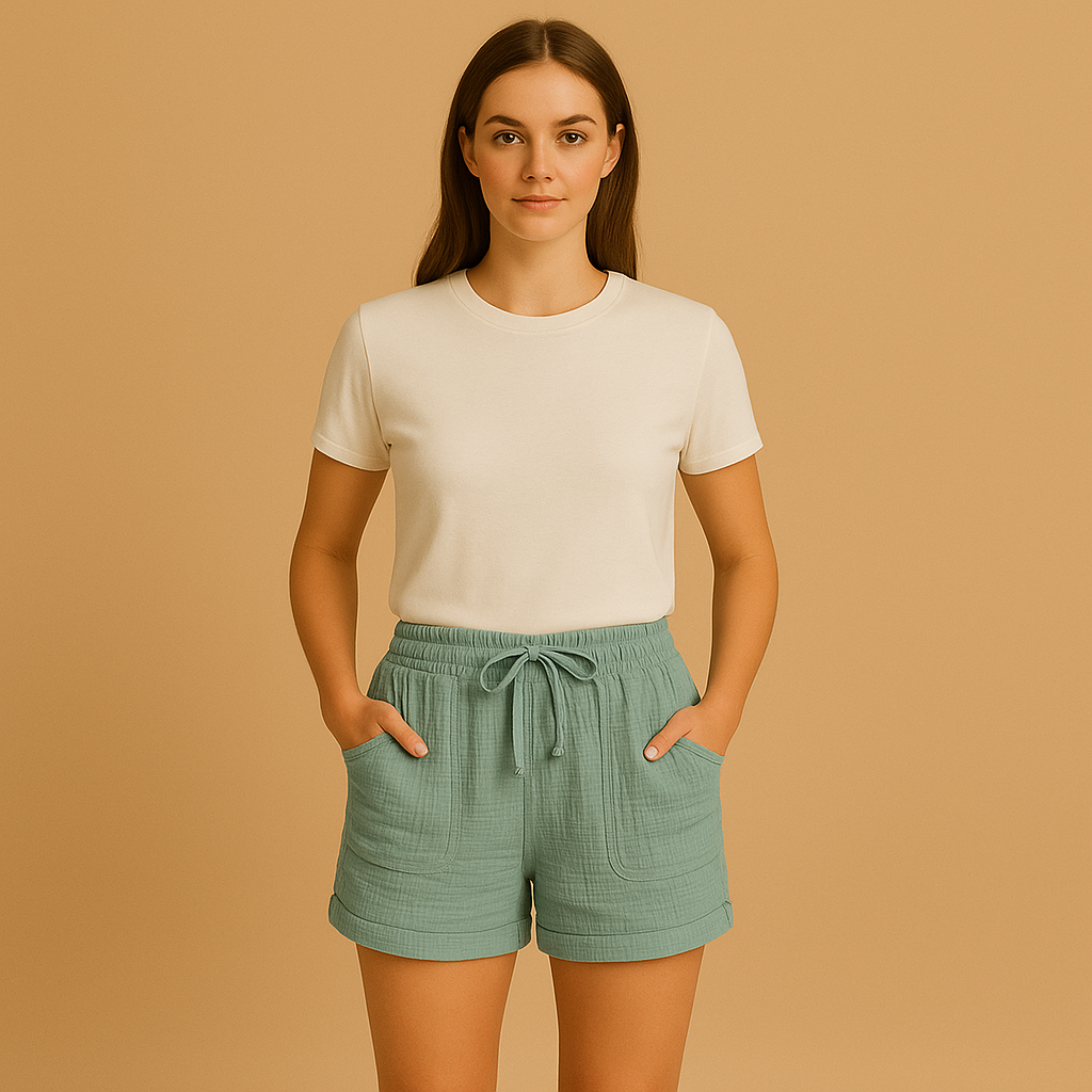 Women’s lightweight summer shorts made from breathable fabric, perfect for casual outings and elegant summer looks.