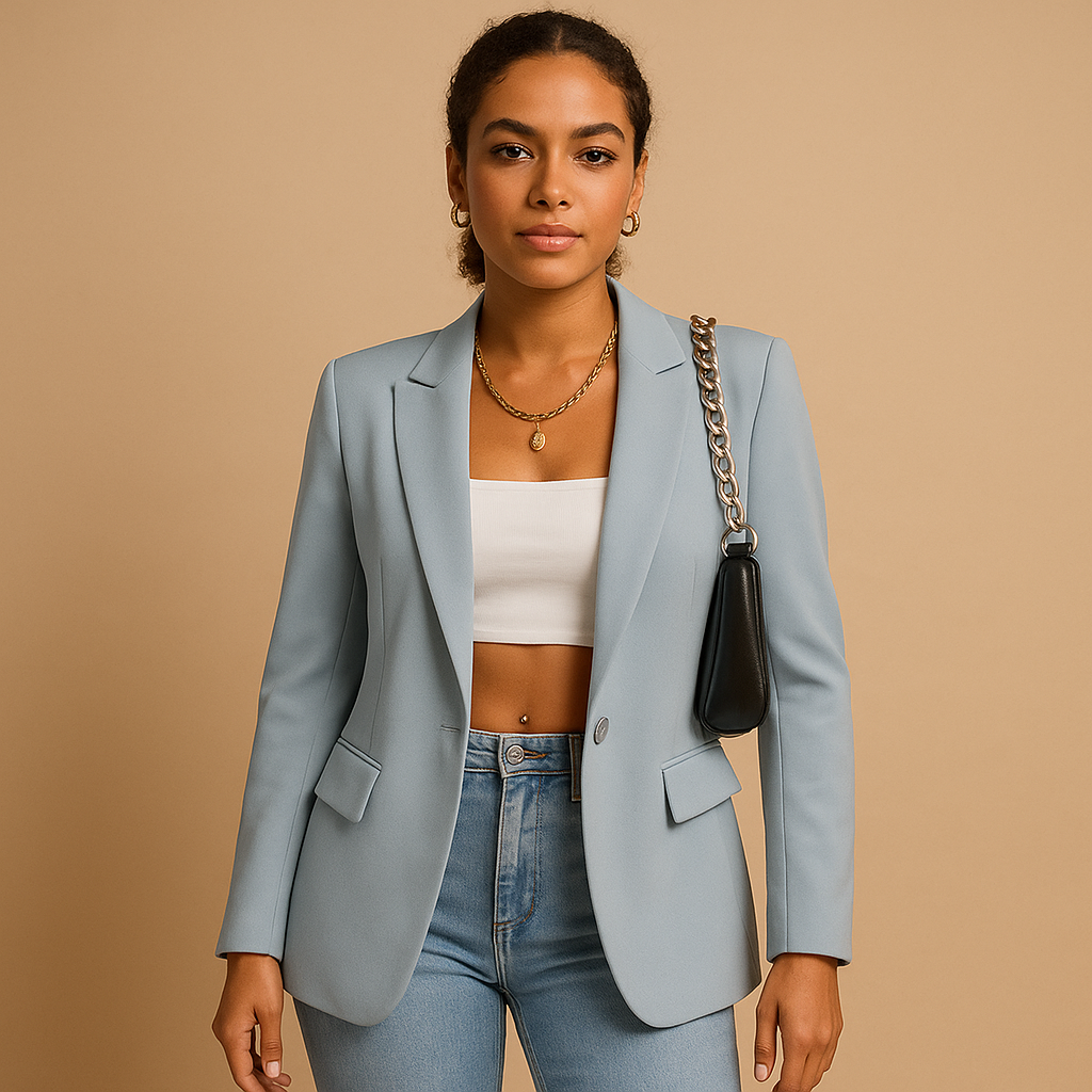 Tailored elegant blazer for women with a flattering fit and classic modern accents, ideal for office wear, formal occasions and stylish everyday outfits.