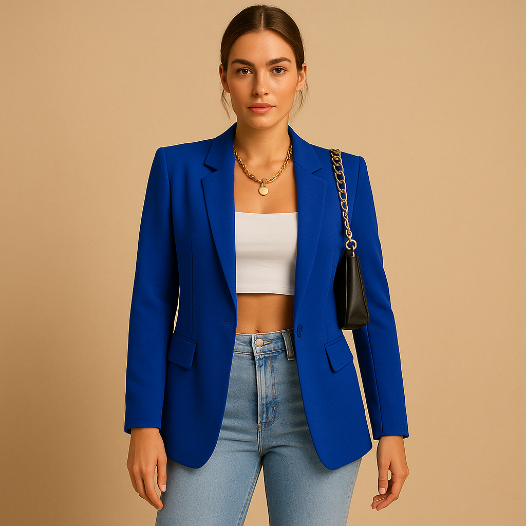Tailored elegant blazer for women with a flattering fit and classic modern accents, ideal for office wear, formal occasions and stylish everyday outfits.