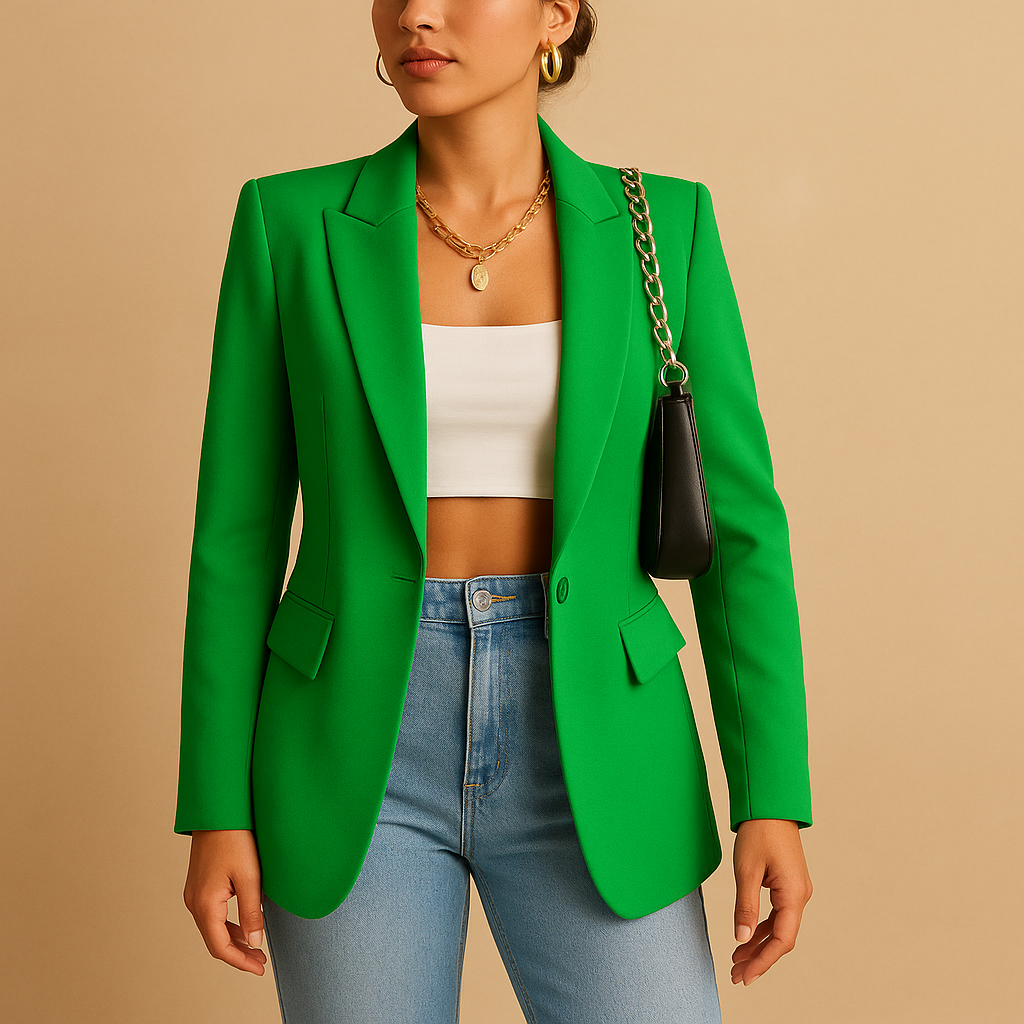 Tailored elegant blazer for women with a flattering fit and classic modern accents, ideal for office wear, formal occasions and stylish everyday outfits.