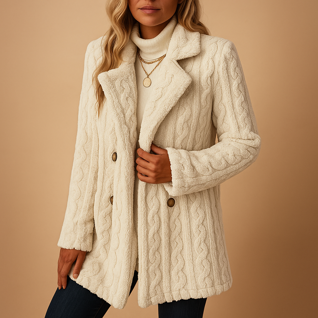 Tailored elegant winter coat for women with structured fit, timeless design, and chic style, available in apricot, black, red, and white.
