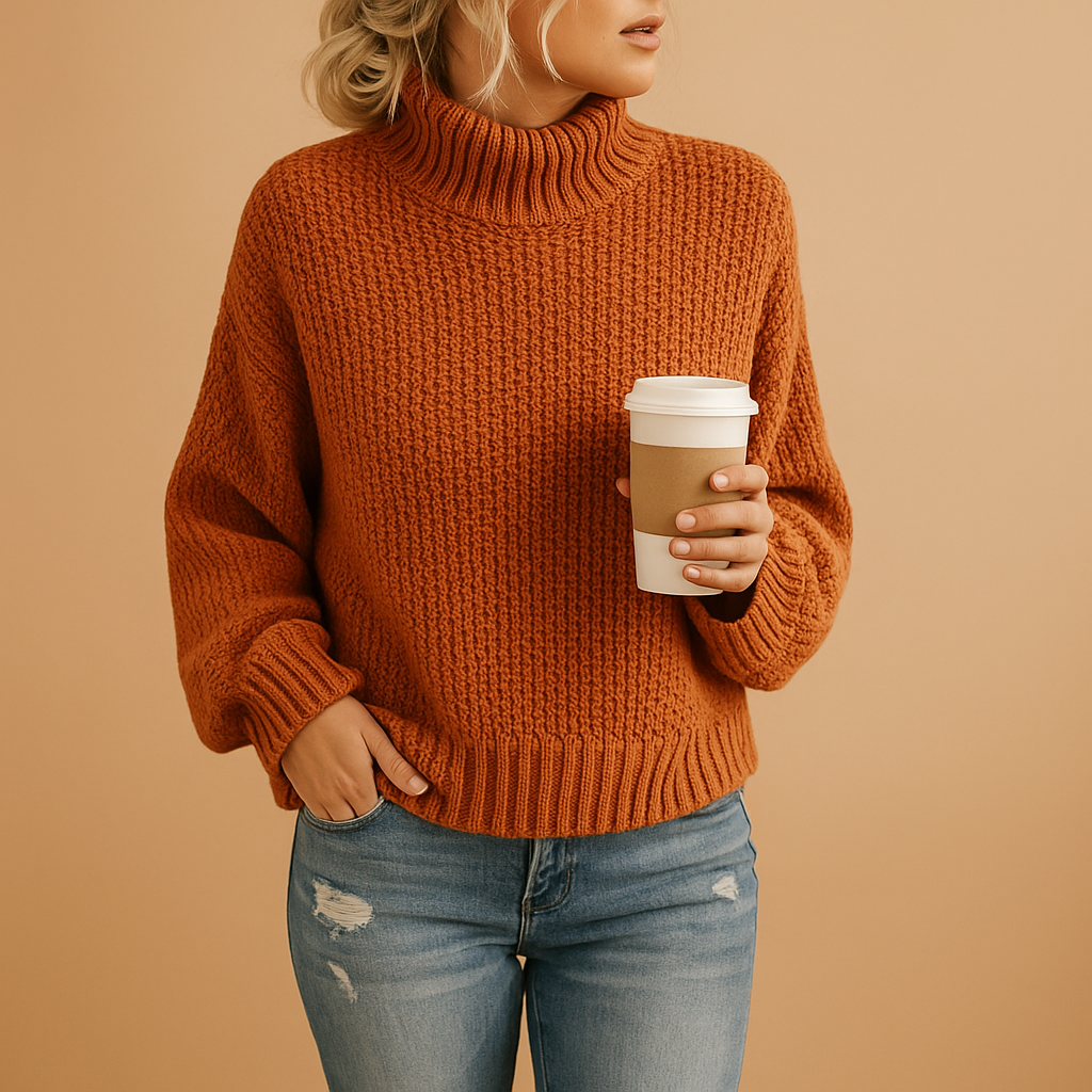 Women’s timeless knitted sweater in neutral tones, designed for all-season wear, perfect for casual walks, layering, or cozy days at home.