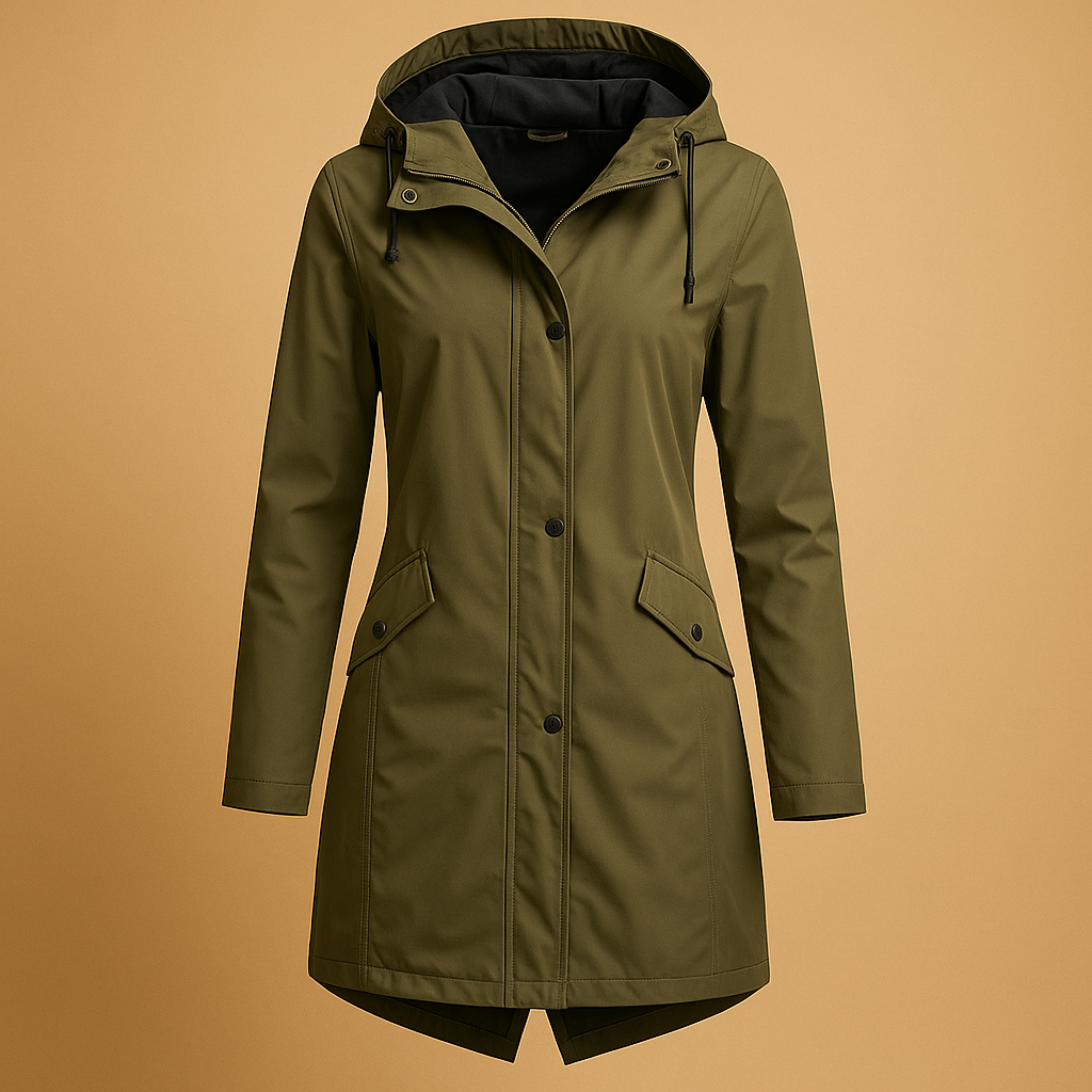 Women’s transparent raincoat with hood, lightweight fit, and breathable fabric. Fashionable and practical rain protection for every season.