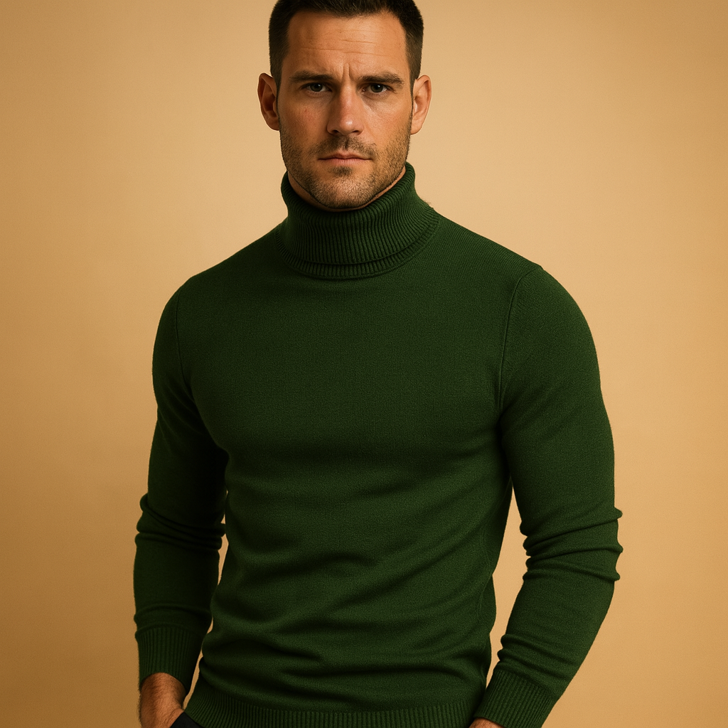 Men’s turtleneck sweater with slim fit, soft fabric, and timeless design, ideal for autumn and winter work, casual, or formal looks.