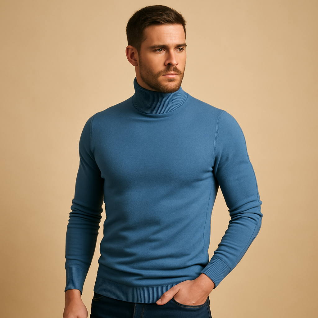 Men’s turtleneck sweater with slim fit, soft fabric, and timeless design, ideal for autumn and winter work, casual, or formal looks.